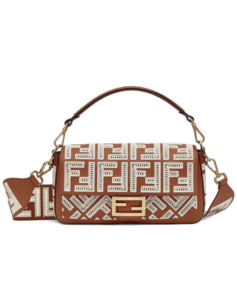 Fendi Baguette Leather Bag With FF Embroidery 8BR600 Coffee